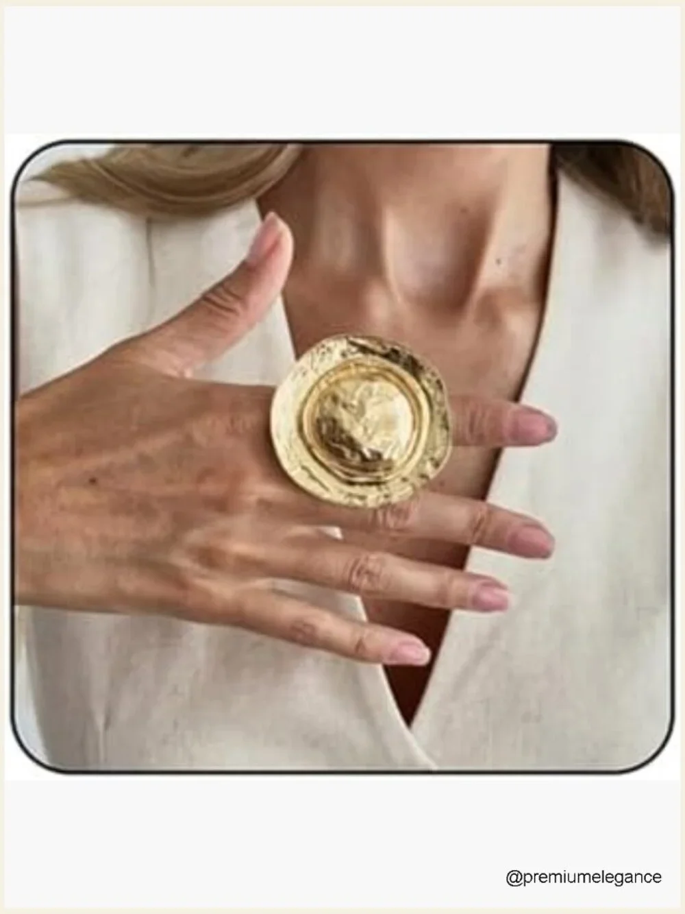 Chunky Gold Hat Ring Geometric Statement Knuckle Ring Hammered Texture Prom